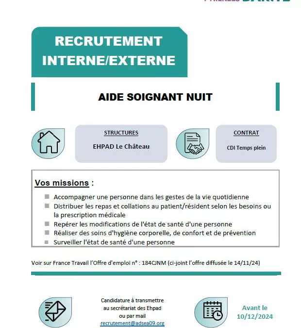 offre emploi as nuit ehpad le chateau nov 2024